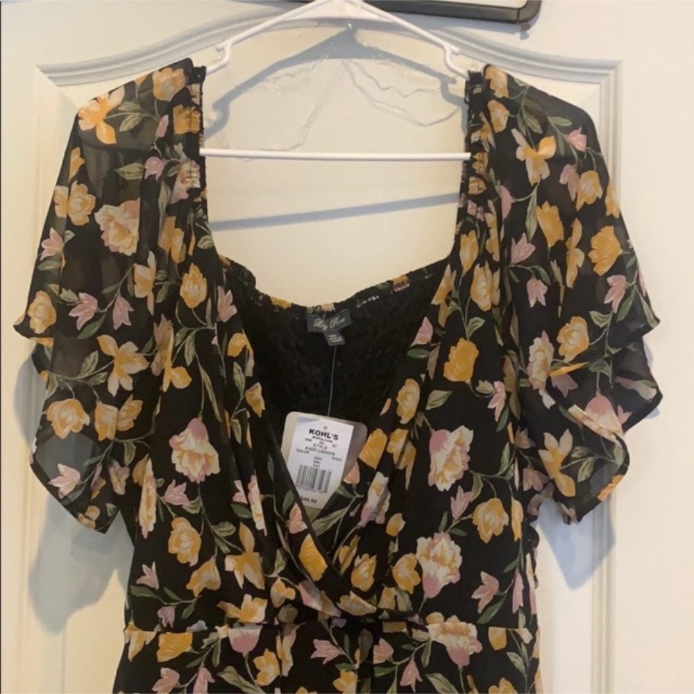 Lily Rose Black Floral Patterned V-Neck Surplice High-Low Maxi Dress XXL NEW NWT - Picture 8 of 9
